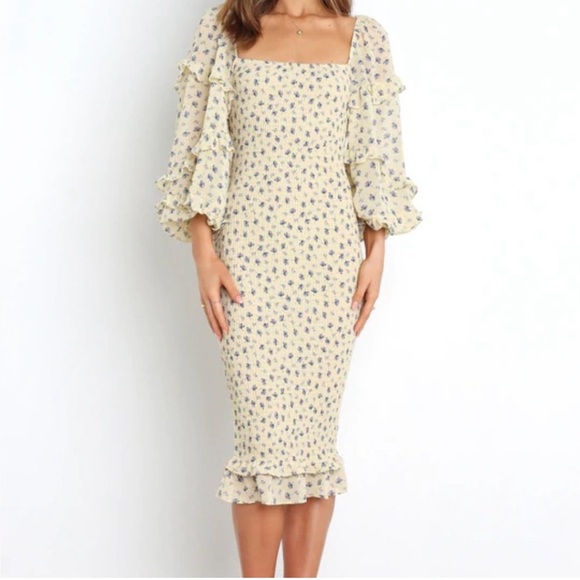 NWT PETAL & PUP LEIA Floral Yellow Smocked Midi Dress Size 4 - Picture 11 of 11